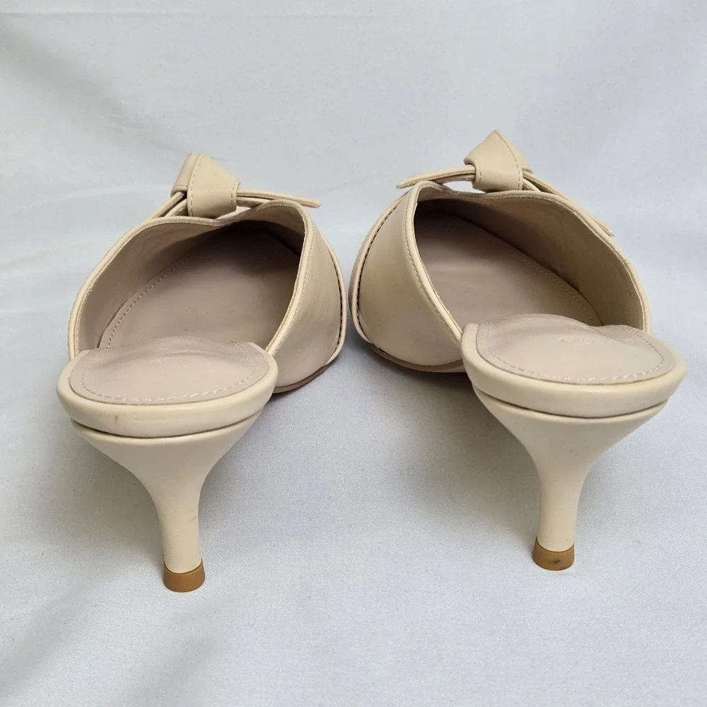 Bow Knot Pointed Toe Kitten Heel Mules Cream Unbranded Neutral Women's Size 7.5 - Picture 6 of 15